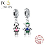 925 Sterling Silver Little Boy and Girl Charms for Bracelets