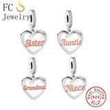 Sterling Silver Family Heart Bead Bracelet Charms for Women