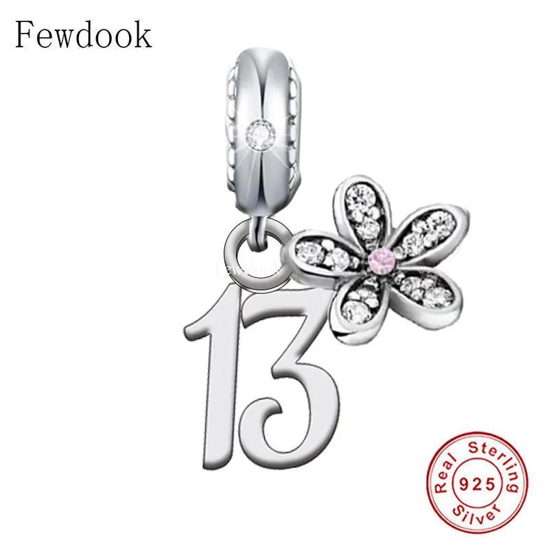 925 Silver Number Birthday Bead for Charm Bracelet DIY