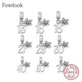 925 Silver Number Birthday Bead for Charm Bracelet DIY