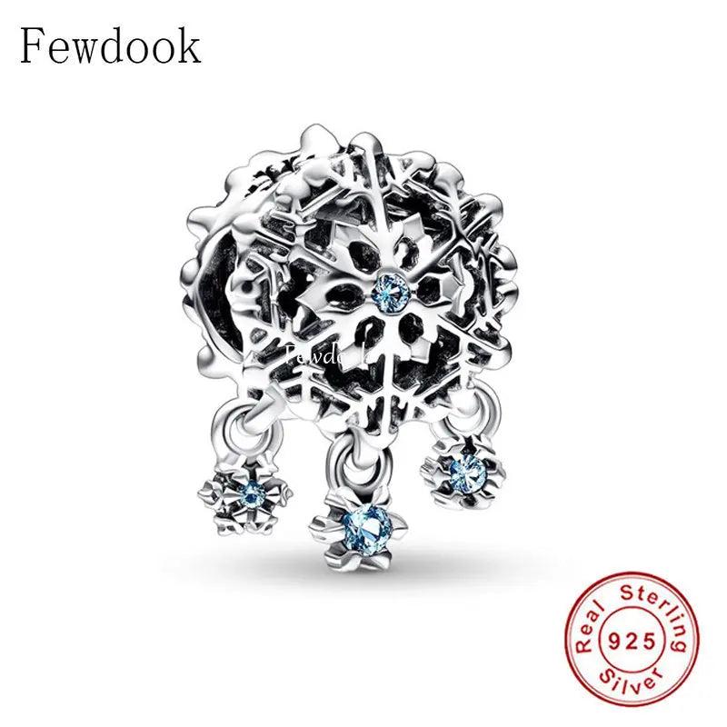 925 Sterling Silver Snowflake Zircon Bead for Christmas DIY