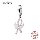 925 Silver Pink Zircon Ribbon Bracelet for Breast Cancer Awareness