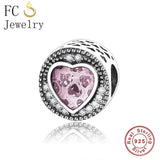 925 Silver Pink Zircon Stone Charm Bead for Bracelet Making