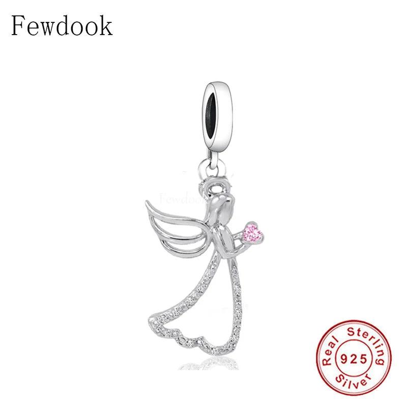 925 Silver Angel Hand Pink Heart Bead Charm Bracelet