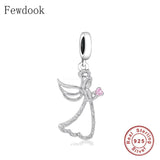 925 Silver Angel Hand Pink Heart Bead Charm Bracelet