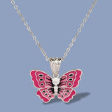 925 Silver Butterfly Pendant Necklace Women's Jewelry Enamel Chai