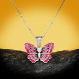925 Silver Butterfly Pendant Necklace Women's Jewelry Enamel Chai