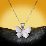 925 Silver Butterfly Pendant Necklace Women's Jewelry Enamel Chai