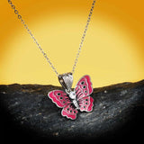 925 Silver Butterfly Pendant Necklace Women's Jewelry Enamel Chai