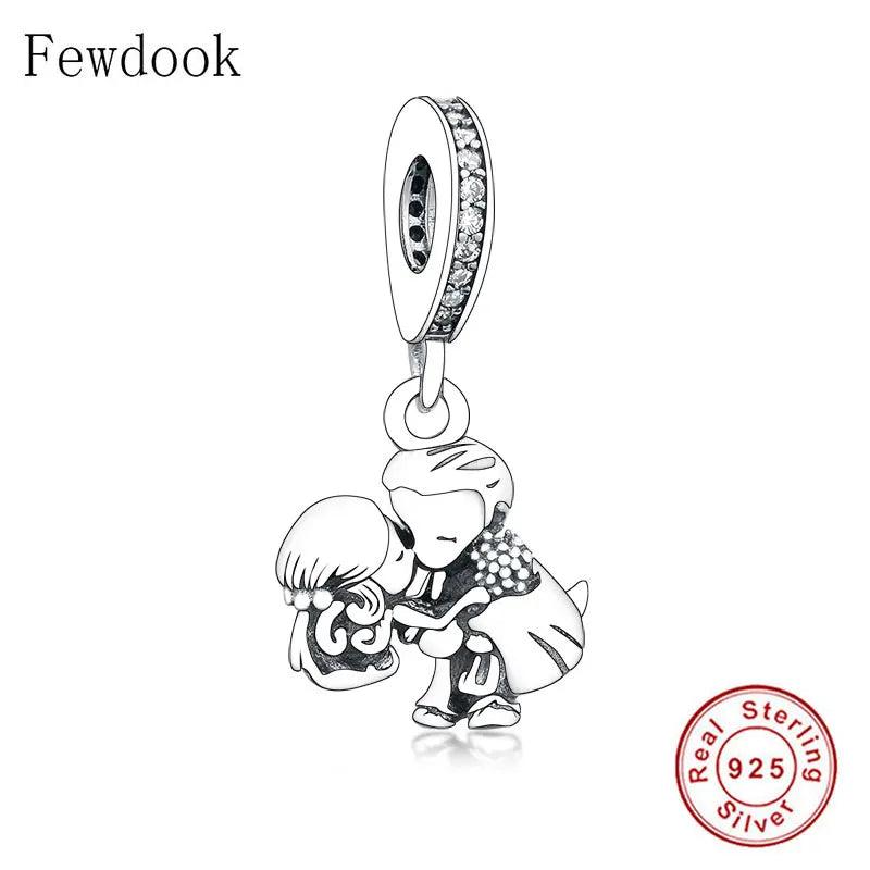 925 Silver Couple Boy Girl Love Kiss Hug Bead Bracelet Charm
