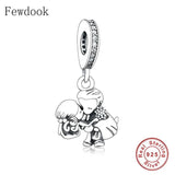 925 Silver Couple Boy Girl Love Kiss Hug Bead Bracelet Charm