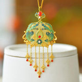 Natural Chalcedony Enamel Phoenix Red Tourmaline Necklace