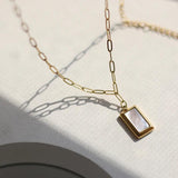 Minimalist Stainless Steel Paper Clip Chain Mother of Shell Pendant Necklace