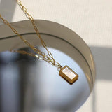 Minimalist Stainless Steel Paper Clip Chain Mother of Shell Pendant Necklace