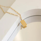 Minimalist Stainless Steel Paper Clip Chain Mother of Shell Pendant Necklace