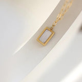 Minimalist Stainless Steel Paper Clip Chain Mother of Shell Pendant Necklace