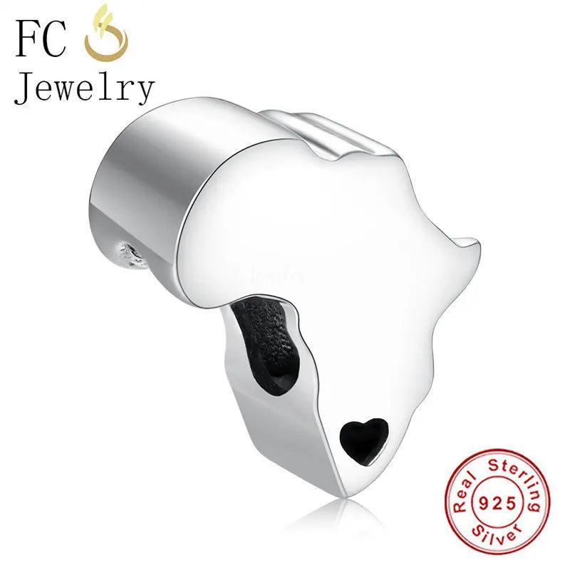 925 Sterling Silver Map Africa Love South Africa Bead Bracelet Charm