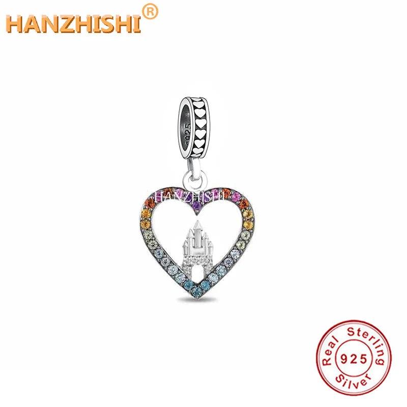 925 Silver Zircon Heart Charms Beads for Bracelet