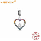 925 Silver Zircon Heart Charms Beads for Bracelet