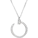 925 Silver Rhinestone C Nail Pendant Necklace