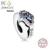 925 Sterling Silver Double Heart Mother Son Charm Bracelet Bead