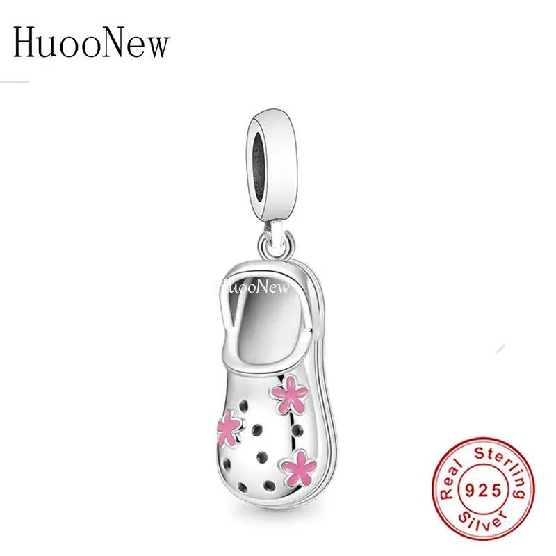 925 Sterling Silver Flower Foam Shoes Bracelet Charms for Women DIY