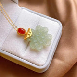 Chalcedony Chinese Knot Pendant Necklace with Silver Inlay
