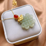 Chalcedony Chinese Knot Pendant Necklace with Silver Inlay