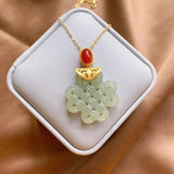 Chalcedony Chinese Knot Pendant Necklace with Silver Inlay