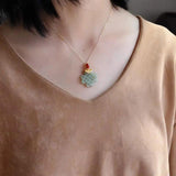 Chalcedony Chinese Knot Pendant Necklace with Silver Inlay