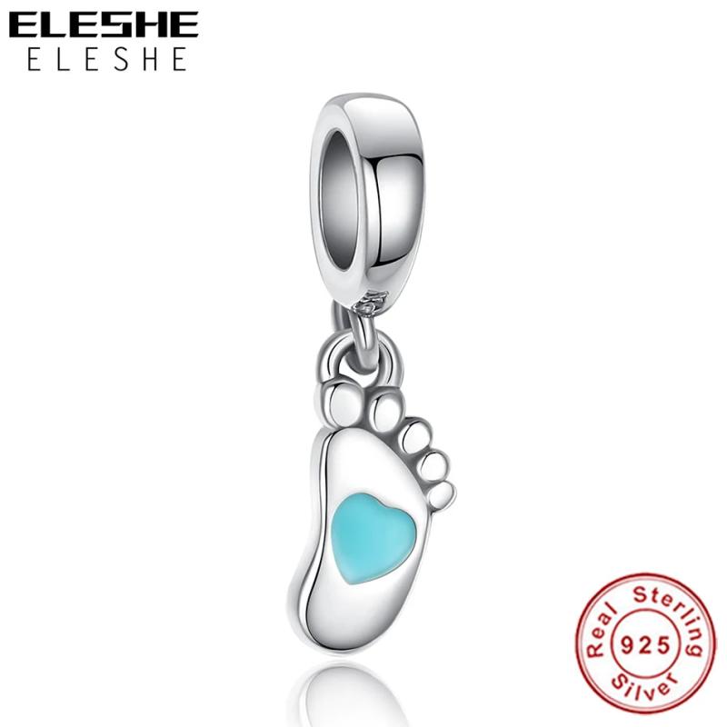 Baby Feet Heart Bead 925 Sterling Silver Charm for DIY Jewelry