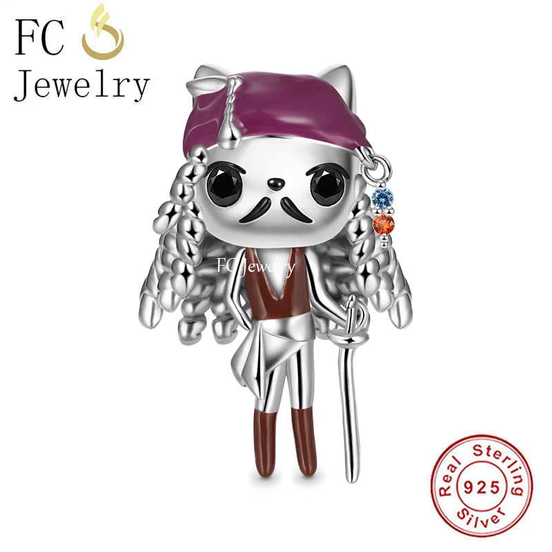 925 Silver Purple Hat Pigtail Boy Pirate Bead Bracelet Charm