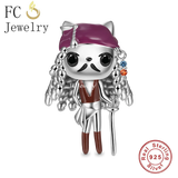 925 Silver Purple Hat Pigtail Boy Pirate Bead Bracelet Charm