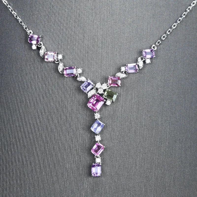 Wedding Necklace Silver Purple Pink Zircon Sweater Chain Pendant