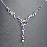 Wedding Necklace Silver Purple Pink Zircon Sweater Chain Pendant