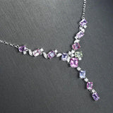 Wedding Necklace Silver Purple Pink Zircon Sweater Chain Pendant