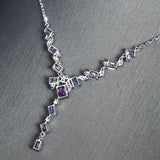 Wedding Necklace Silver Purple Pink Zircon Sweater Chain Pendant