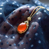 Natural Hetian Jade Red Oval Ladies Necklace Pendant