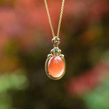 Natural Hetian Jade Red Oval Ladies Necklace Pendant