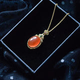 Natural Hetian Jade Red Oval Ladies Necklace Pendant