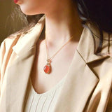 Natural Hetian Jade Red Oval Ladies Necklace Pendant