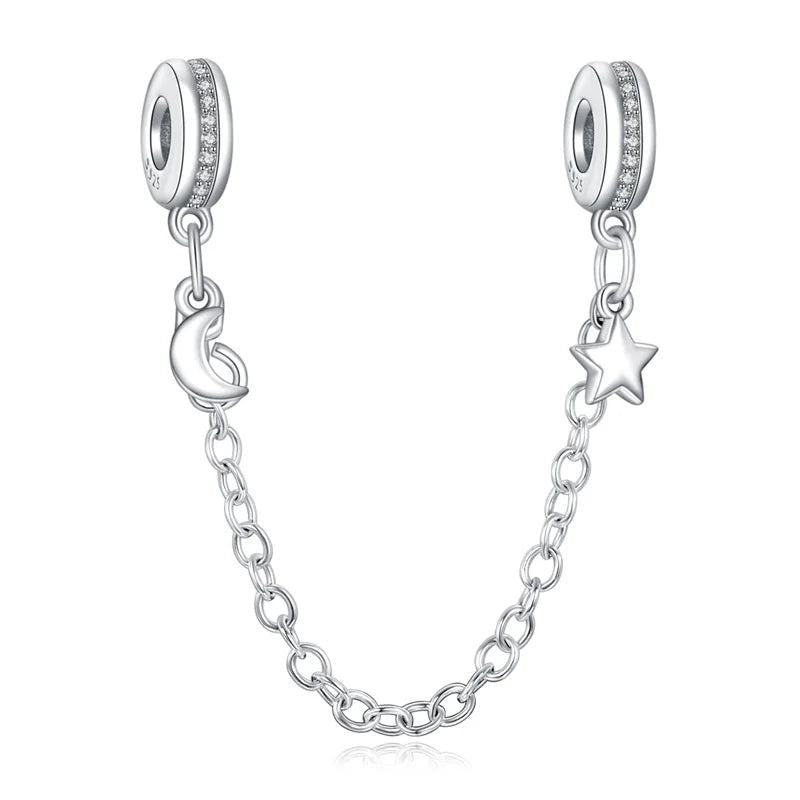 Silver Plated Star Moon Chain Safety Charm