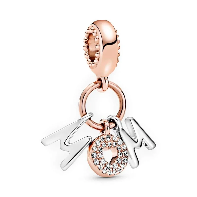 Rose MOM Charm Bead Silver Zircon Silver Plating Bracelet Pendant