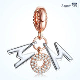 Rose MOM Charm Bead Silver Zircon Silver Plating Bracelet Pendant