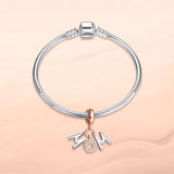 Rose MOM Charm Bead Silver Zircon Silver Plating Bracelet Pendant