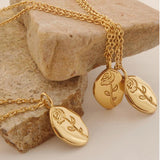 Oval Plate Engraving Rose Flower Pendant Necklace Stainless Steel