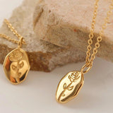 Oval Plate Engraving Rose Flower Pendant Necklace Stainless Steel