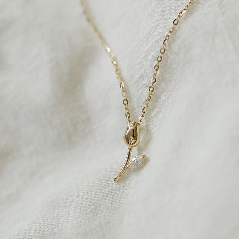 Small Rose 925 Silver Necklace Women Pendant Flower Clavicle Chain Jewelry
