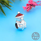 925 Silver Snowman Red Hat Bracelet Charm Winter Berloque