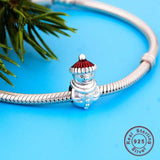 925 Silver Snowman Red Hat Bracelet Charm Winter Berloque